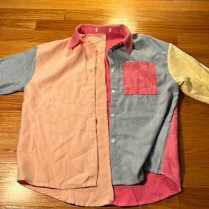 yellow blue and pink button up shirt